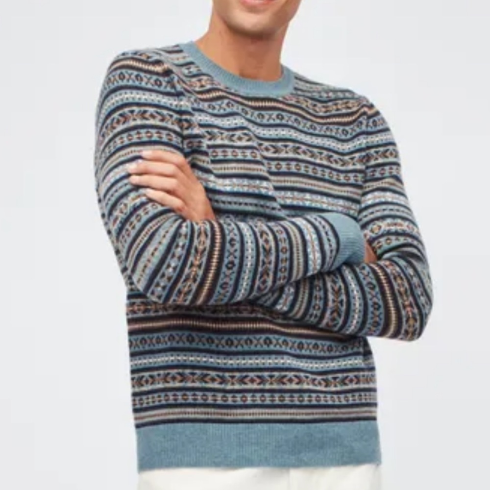 Bonobos Sweater Men's Merino Wool alpaca Martini Fair Isle Crew Neck knit Med